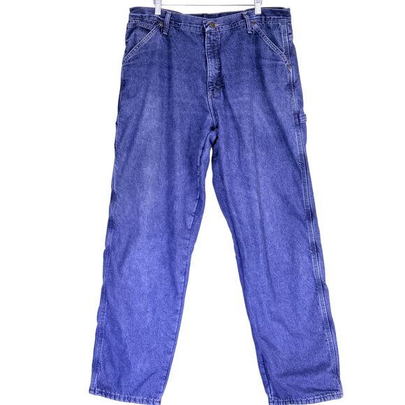 Wrangler Men’s 94GRWSD Fleece Lined Carpenter Work Jeans 36x34 Blue Denim Y2K - Picture 1 of 3